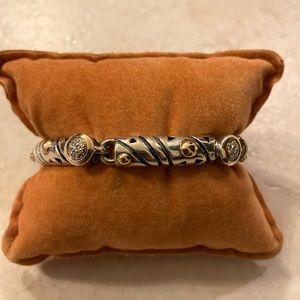 John Atencio sterling silver and 18ky pave diamond bracelet. Size xs